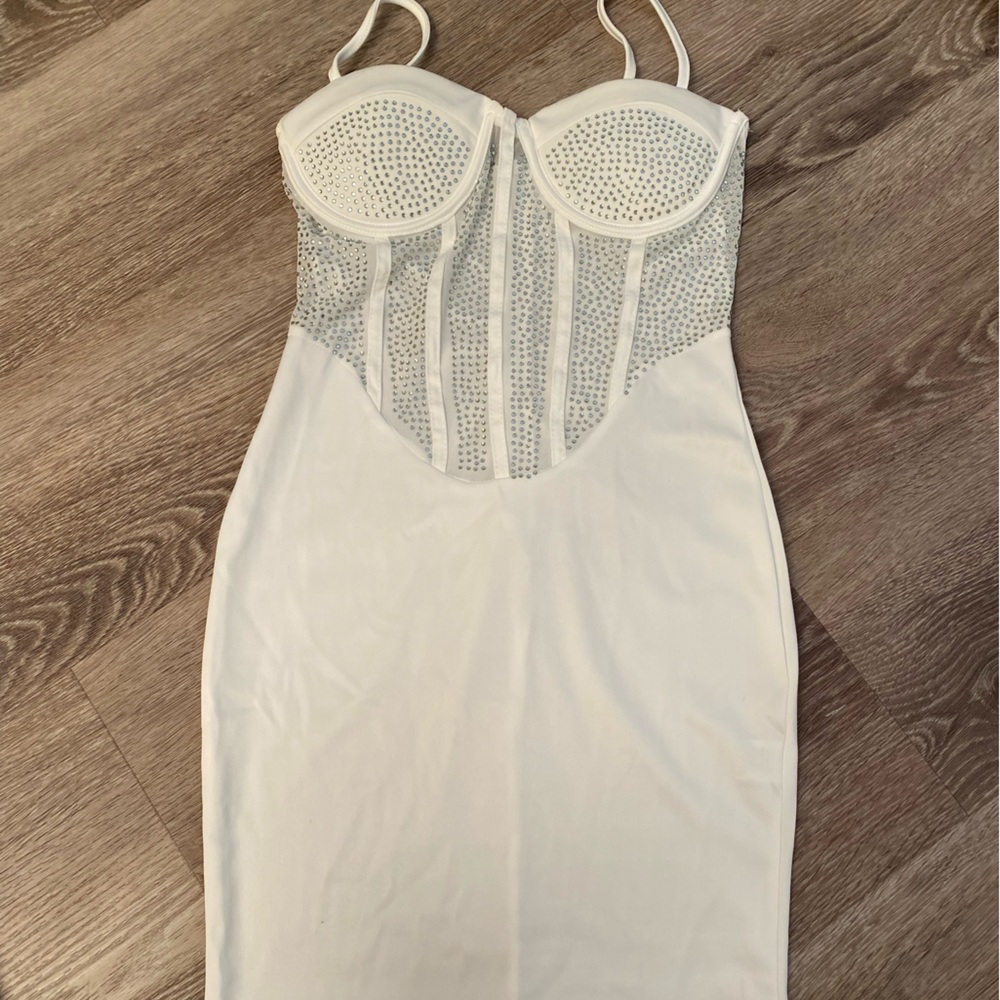 Sexy stretchy White sequin bustier dress